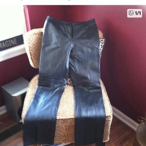 Vintage Black Leather Pants with Slits